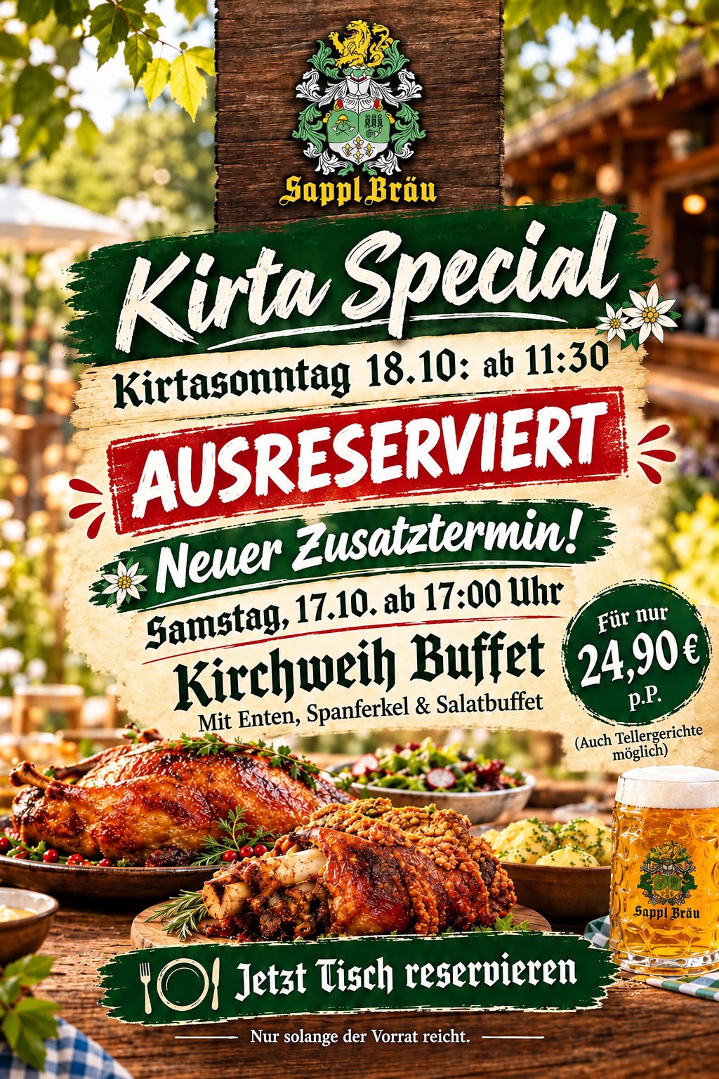 Kirta Special Zusatztermin am Samstag, 17. Oktober auf der Sapplbräu Almwiesn
